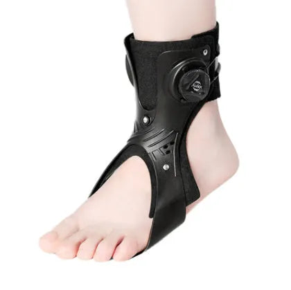 Ankle support brace with airbag button for training and rehabilitation in black or grey colour