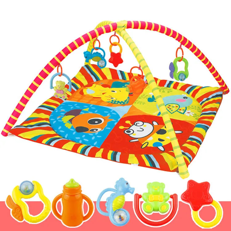 Velvet baby gymnastic rack game blanket with animal design for grasping ability training