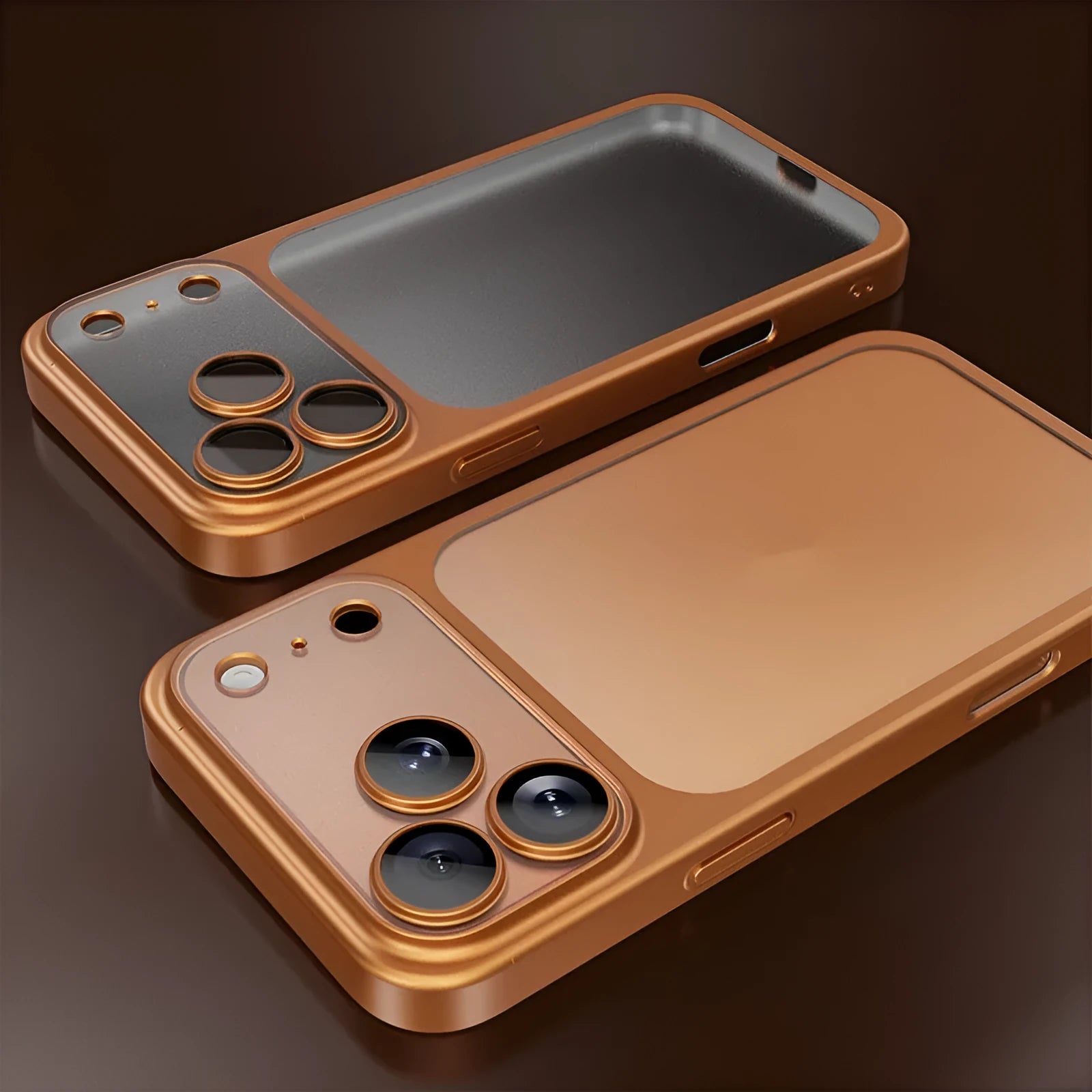 Frosted electroplated iPhone 17 phone case in titanium grey colour showing matte metallic finish and all-inclusive design.