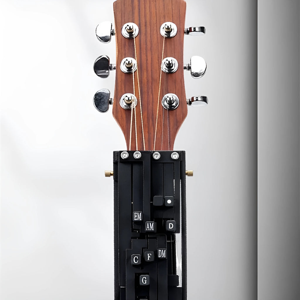 Black automatic guitar chord practice device for folk playing and singing coordination
