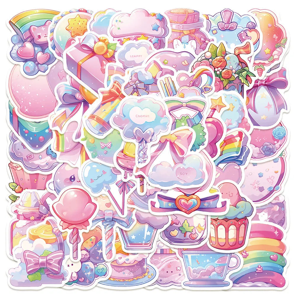 Pack of 50 fresh candy design waterproof stickers for journal decoration, each measuring 4-7cm.
