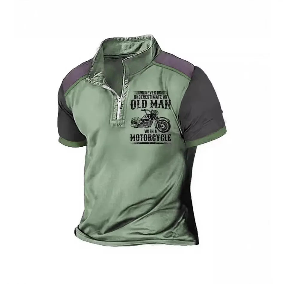 Men's lapel collar polo shirt with digital letter print on the sleeve in a regular fit.