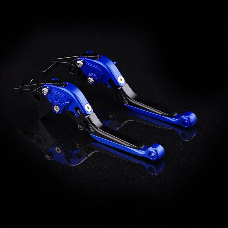 Pair of anodised aluminium motorcycle brake and clutch levers with six-speed adjustable length mechanism