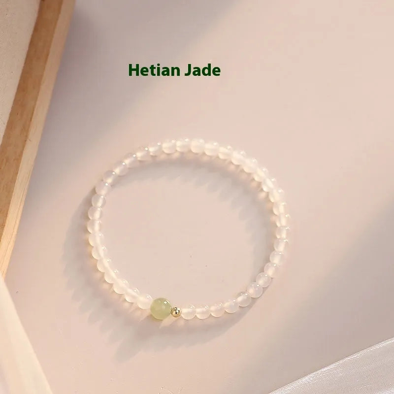 Natural white agate women's bracelet with adjustable cord in New Chinese style