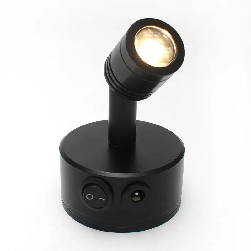 Black rechargeable LED exhibition spotlight with aluminium base and adjustable colour temperature options