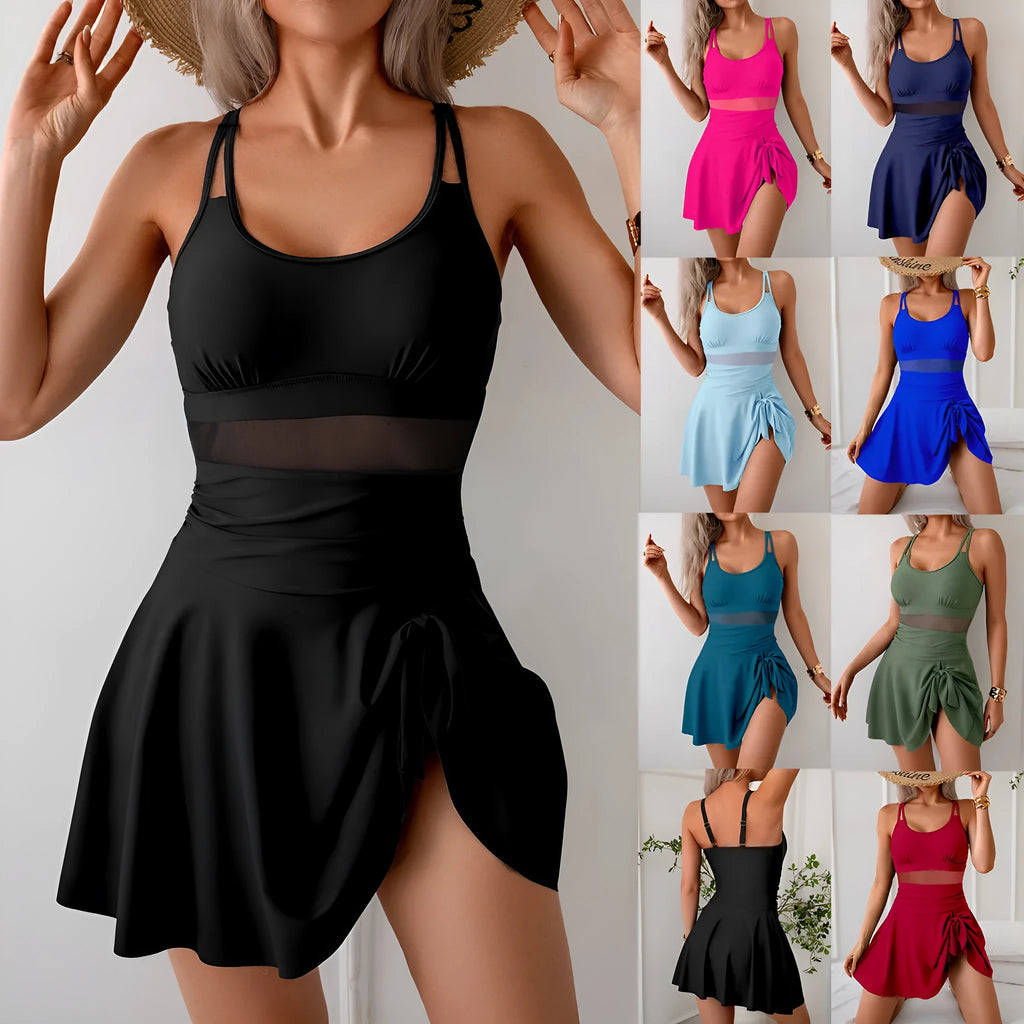 Womens one-piece swimsuit solid colour high elasticity backless nylon spandex quick-drying
