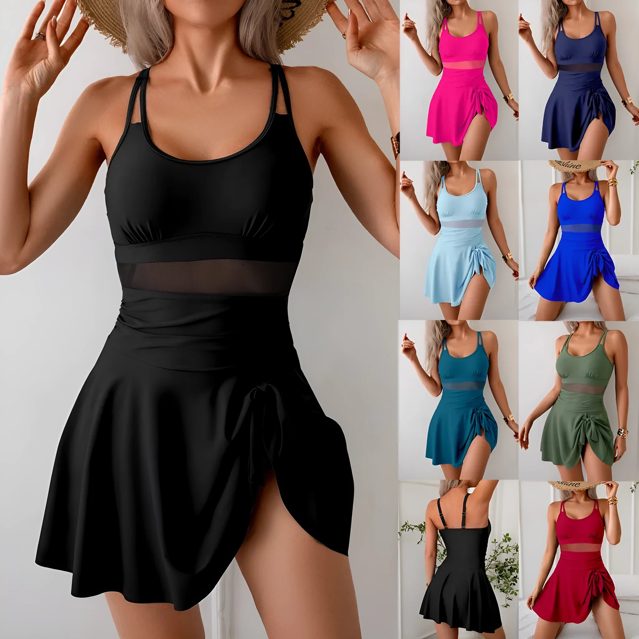 Womens one-piece swimsuit solid colour high elasticity backless nylon spandex quick-drying