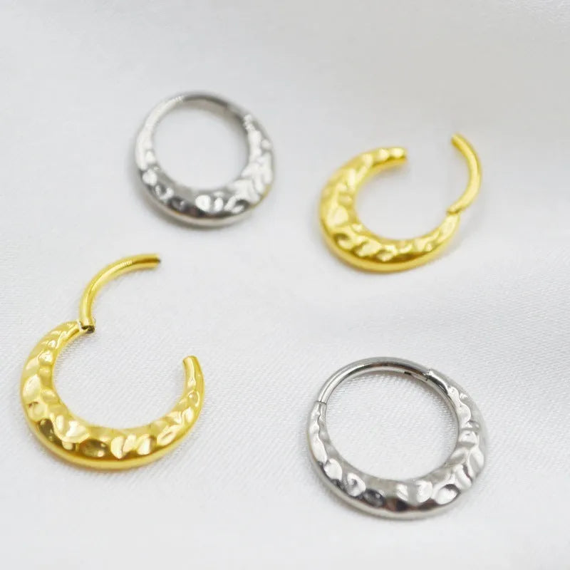 Titanium alloy concave-convex carved nose ring in silver or gold colour, 1.2mm thickness