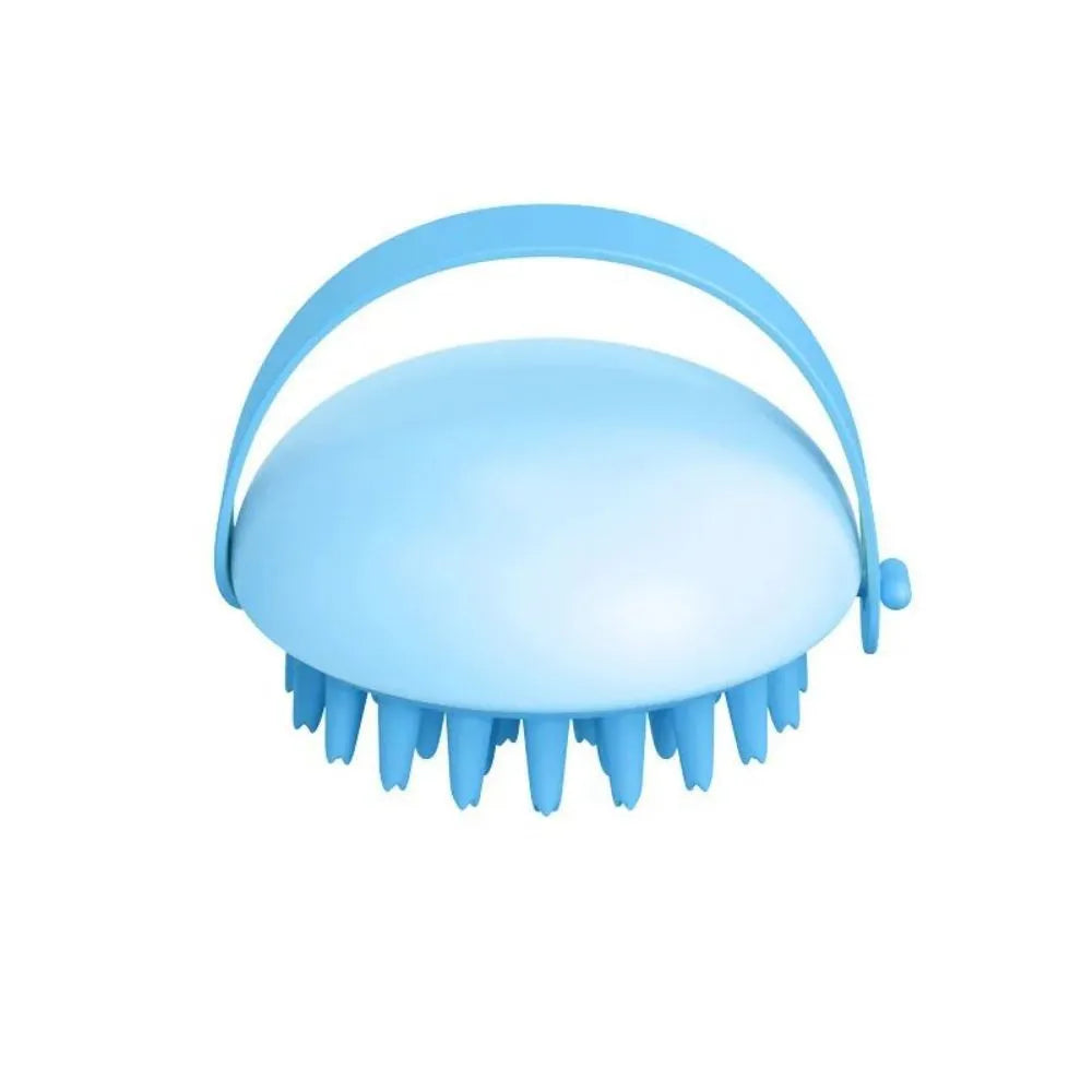 Blue silicone pet bathing brush with soft bristles for massaging and scrubbing cats and dogs.