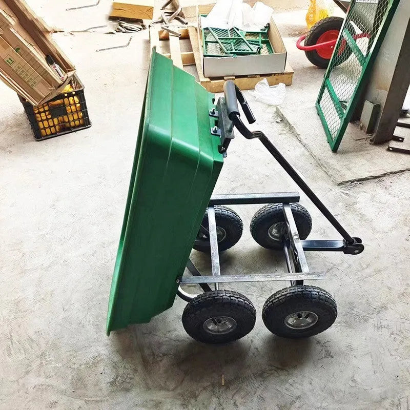 Green four-wheel plastic dumptruck with steel PP construction and dumping bed