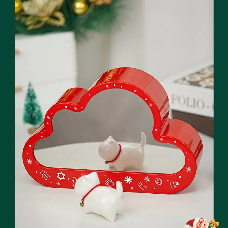 Assembled building block cloud night lamp with LED lights and decorative mirror frame showing fairy tale Christmas tree design