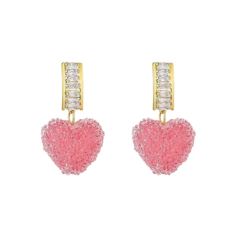 Women's heart-shaped peach detail candy stud earrings in alloy, blue and pink colour options