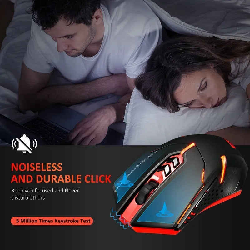 Power-saving silent wireless mouse in blue with 7 buttons and LED backlight