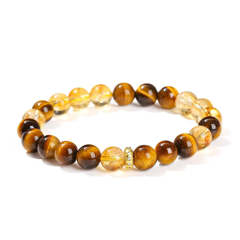 Natural yellow tiger eye stone bracelet with mixed yellow tower crystal beads in 8mm geometric round design