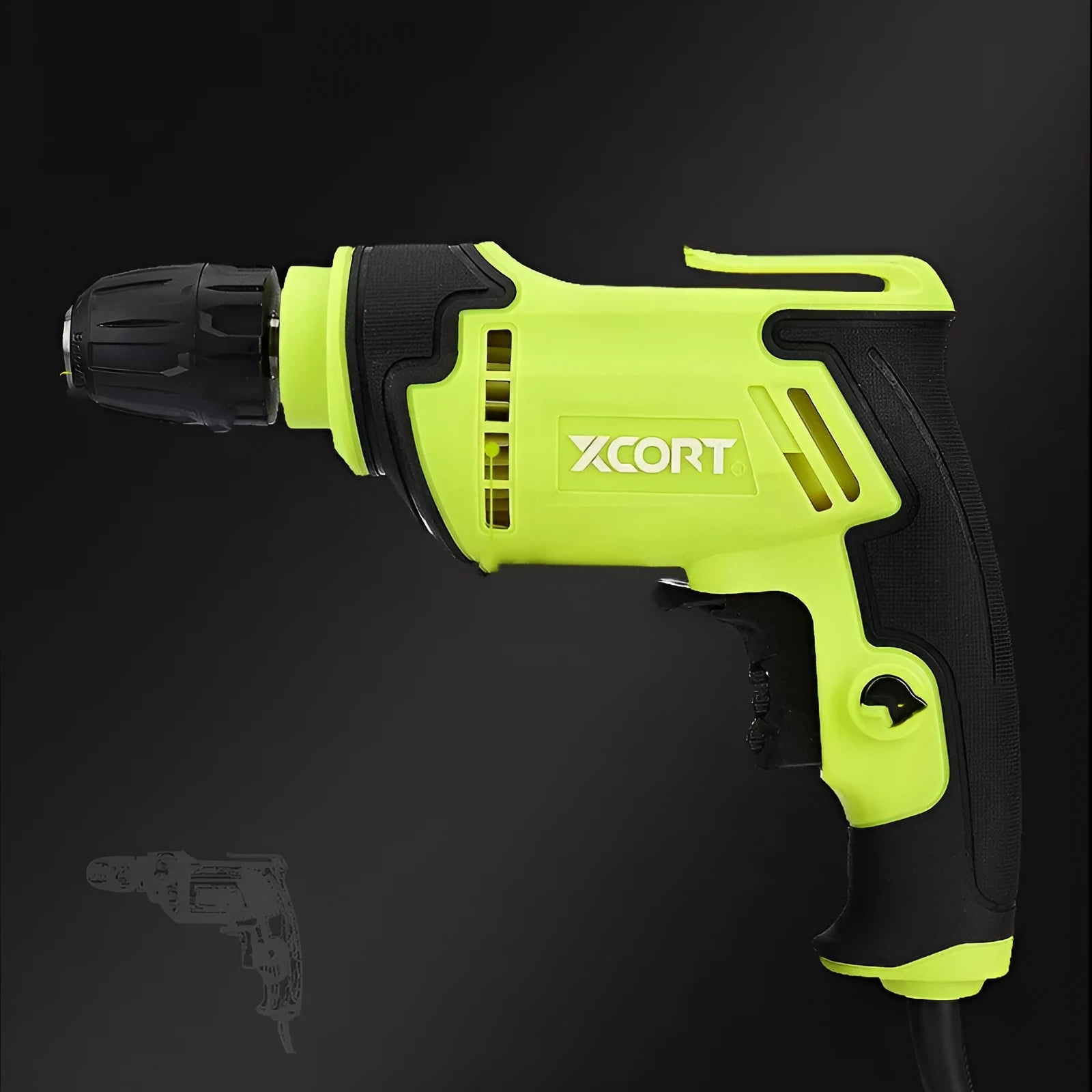 Pistol-grip electric power drill with a 10mm chuck, shown with dimensions 24x24x7cm.