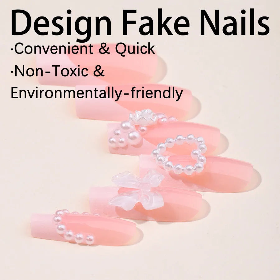 French Love Pearl fake nails removable stickers in XD93 colour with love pattern design