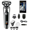 USB rechargeable beard trimmer with digital display and washable design on five-in-one base bracket