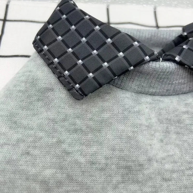 Two-piece grey dog sweater with detachable collar for pet clothing