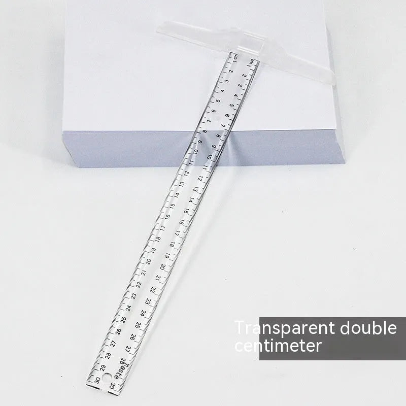 30cm plastic T-shaped ruler in transparent or orange with UK or dual-centimetre markings