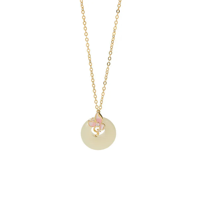 925 sterling silver orchid pendant necklace with a secure safety buckle on an O-link chain.