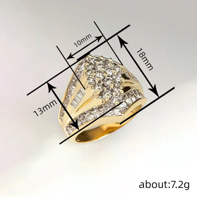 Gold geometric copper fashion ring showcasing heavy industry palace style on a neutral background