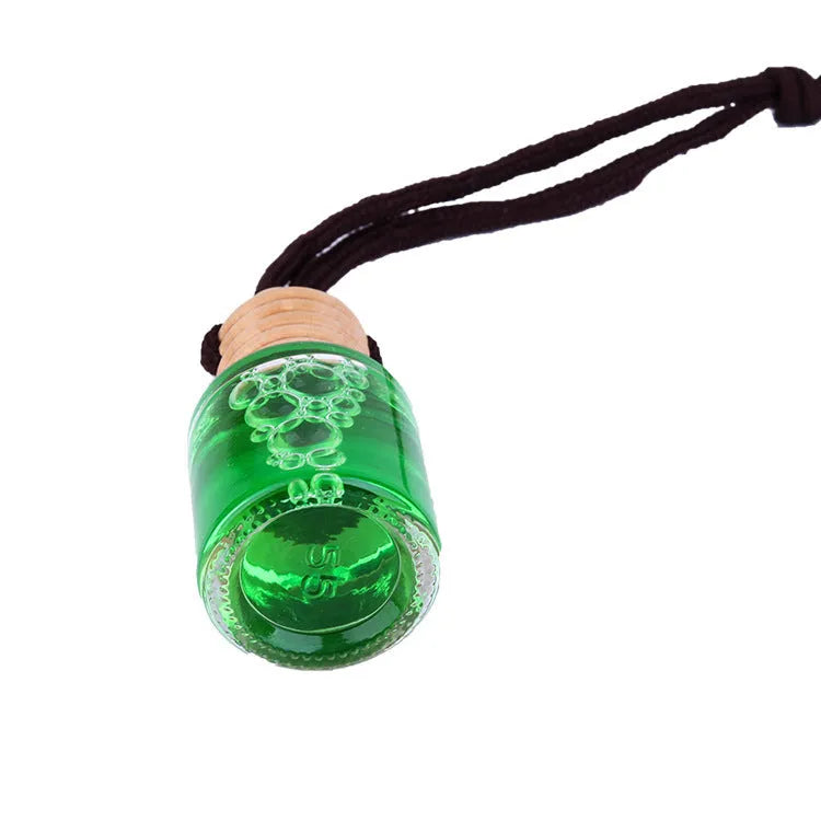 Glass bottle car air freshener hanging ornament with choice of 55g scent refills