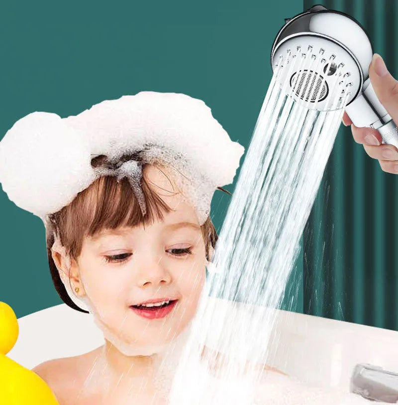 Silver non-pressure handheld shower head for gentle pet and baby washing