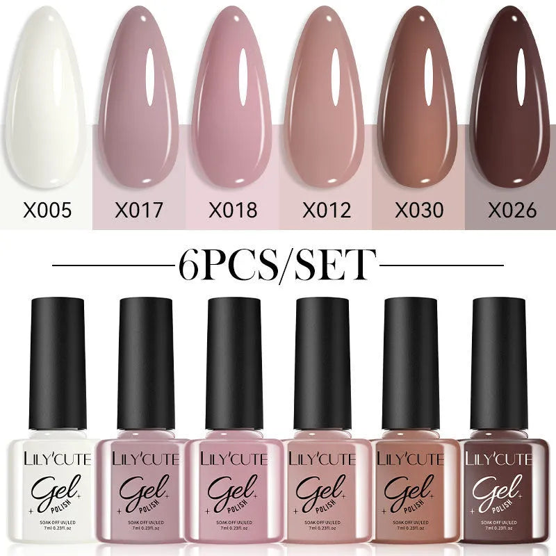 Set of 20 UV gel nail polish bottles in various colours including glitter and nude shades for nail art