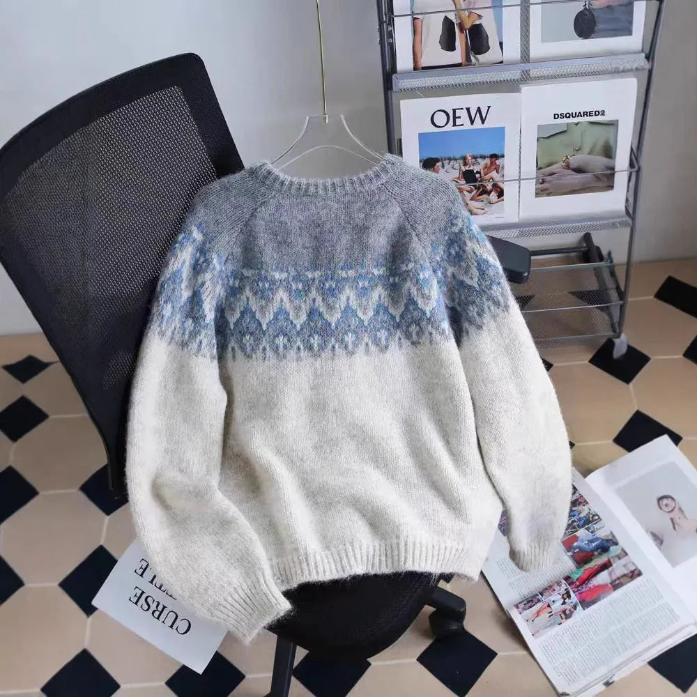 Women's loose fit jacquard sweater coat in milky white colour