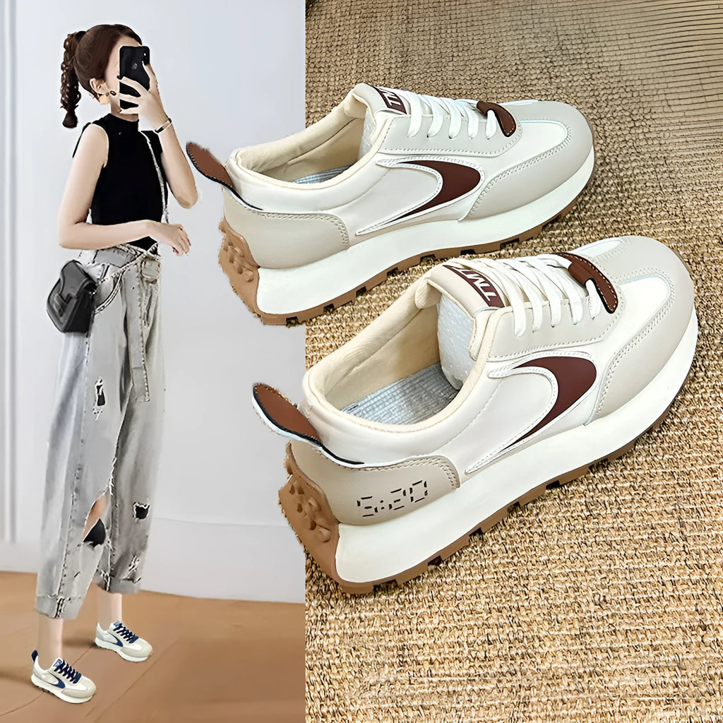 Forrest Gump beige heightened casual sneakers low top round toe rubber sole side view