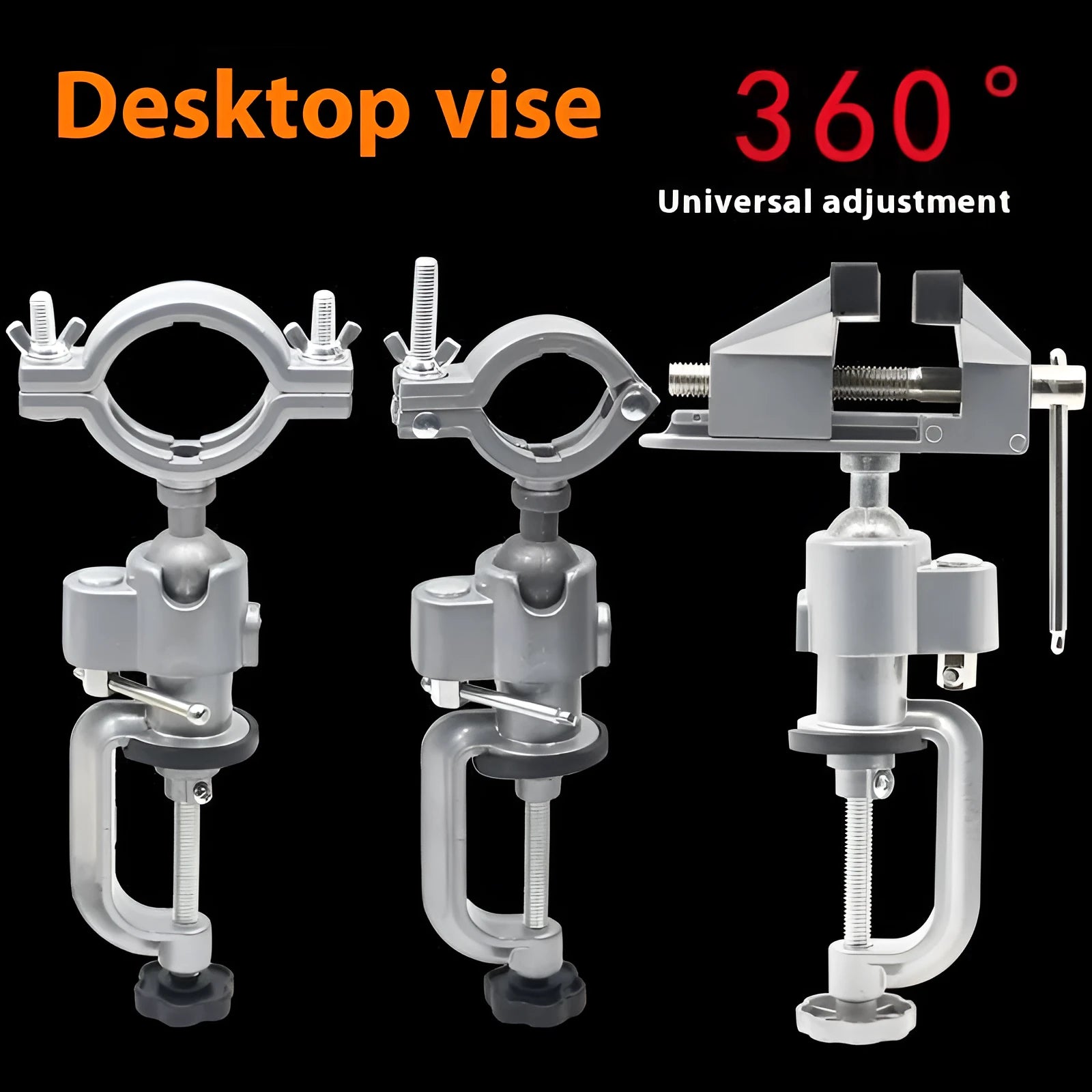360-degree rotating clamp-on bench vise with tungsten steel construction and bracket mounting