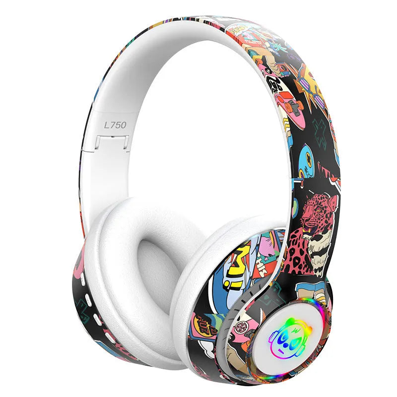 Graffiti wireless Bluetooth headset in black colour on a white background