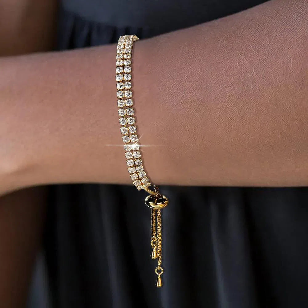 Fashion double row zircon bracelet for women, copper metal, rhinestone stones, platinum white colour option