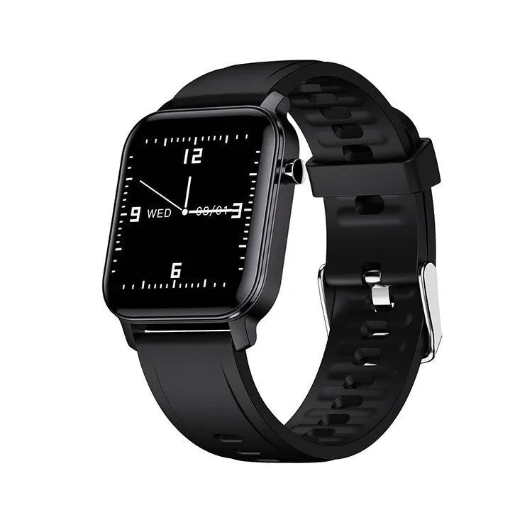 M2 smartwatch with black silicone strap and colour screen displaying health metrics.
