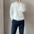 Boys' loose long sleeve knitted pullover sweater in modal fabric, shown in multiple colours.