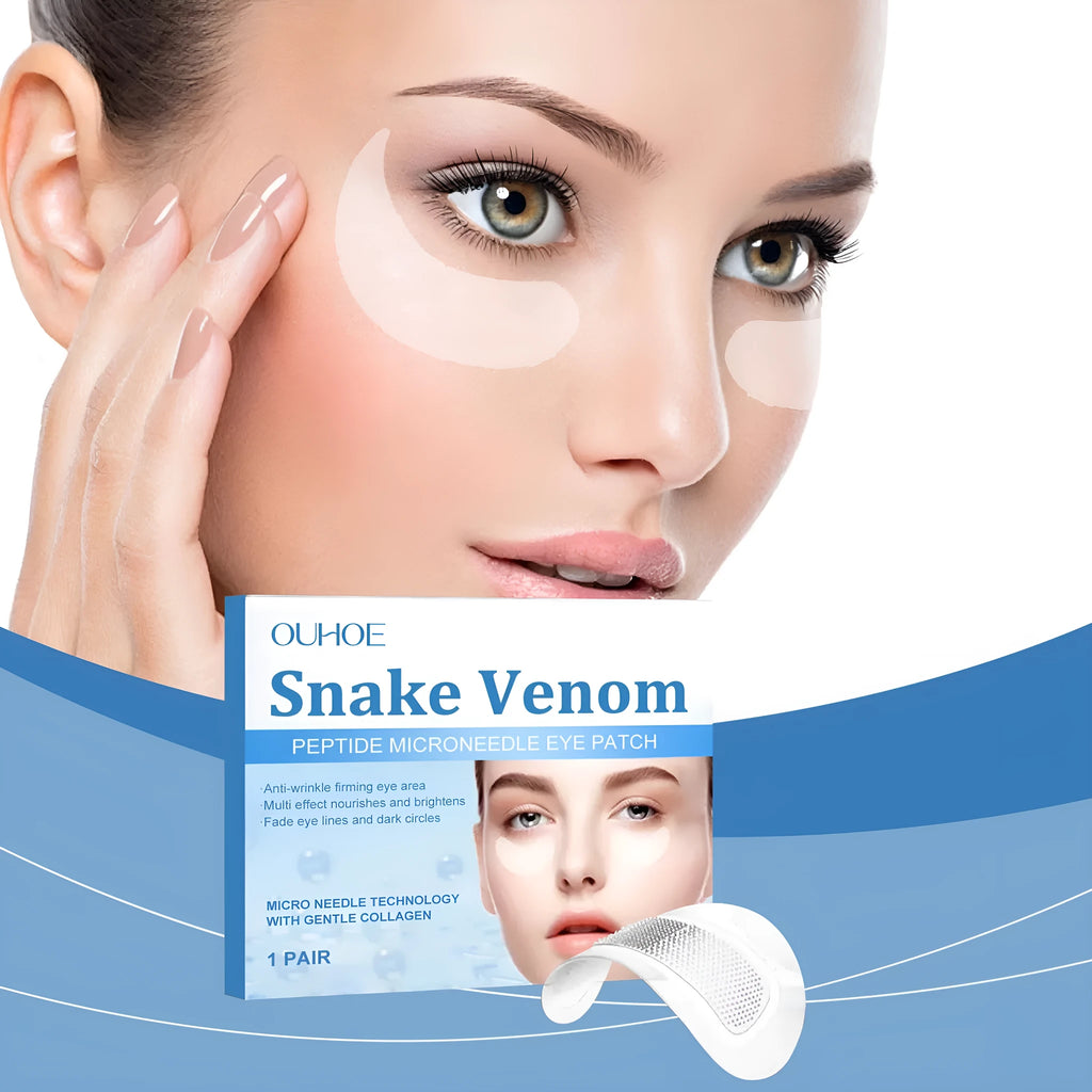 One pair of clear hydrogel microneedle eye patches for wrinkle care on a white background.