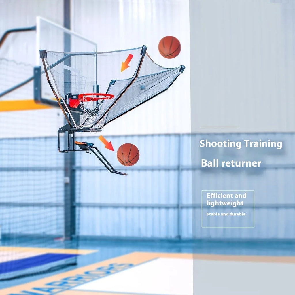 Portable automatic basketball shooting training return device made of cowhide and iron.