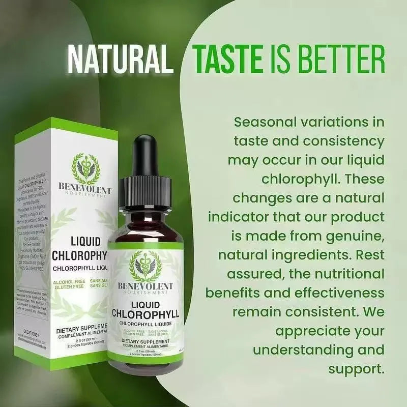 60ml bottle of liquid chlorophyll drops dietary supplement for adults.