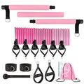 Set of 11 pink, purple, and black TPE fitness rope stretch sticks for resistance training.