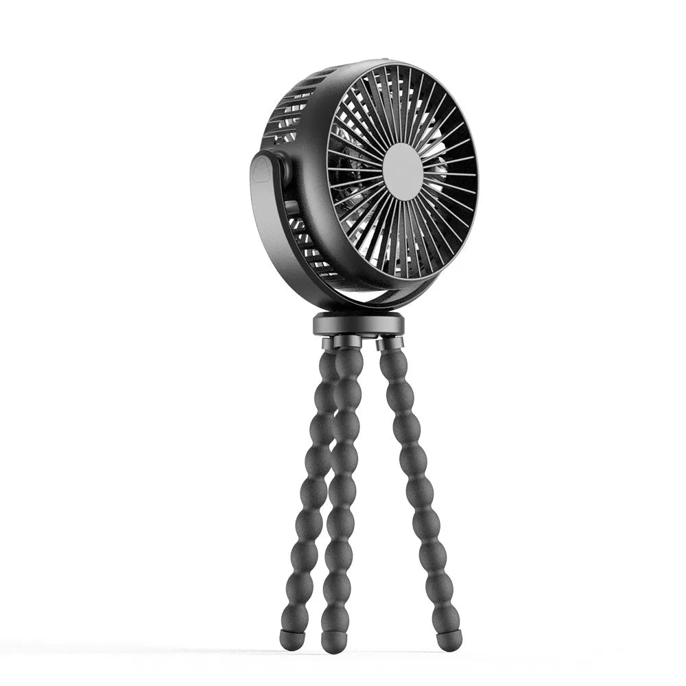 HOMEFISH F2 automatic shake head portable fan with LED light on a removable bracket.