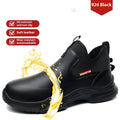 Men's black high cut waterproof work safety shoes with rubber soles for kitchen and chef use