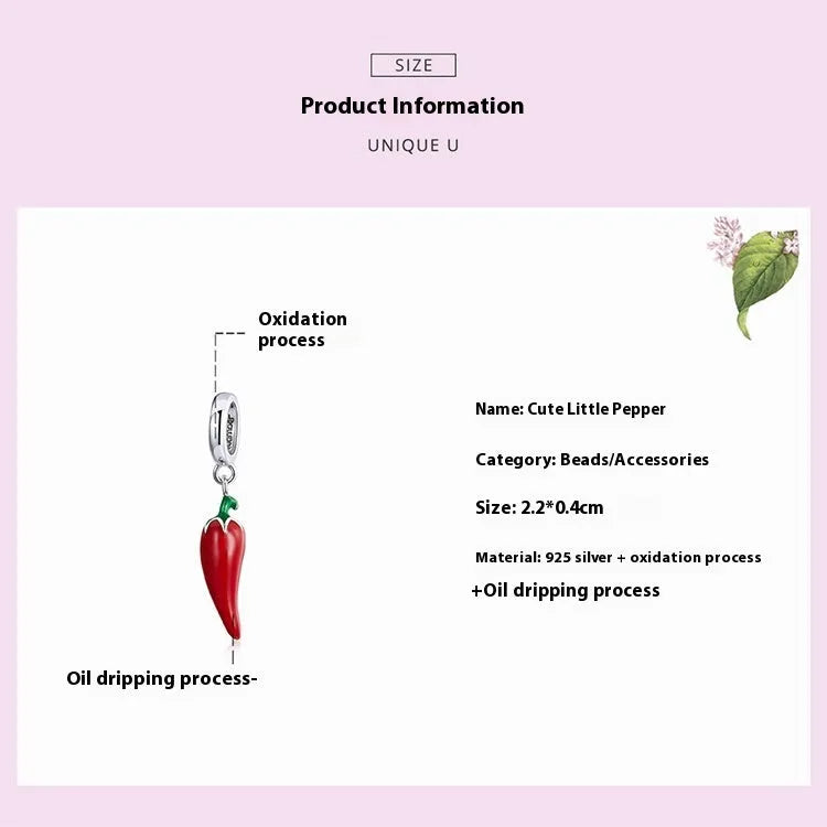 Korean style pepper pendant in sterling silver with electroplated BSC461 colour and leaf shape design