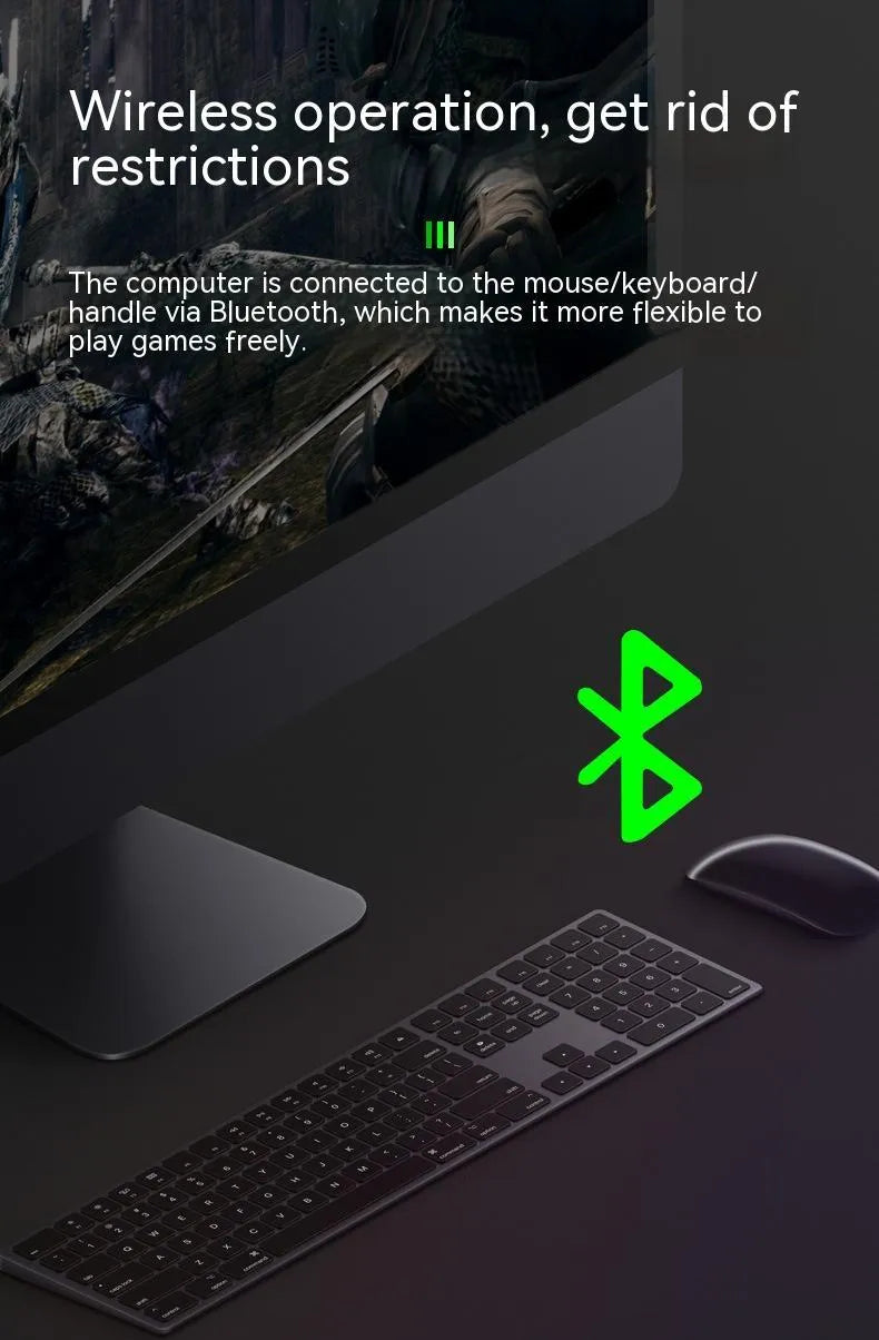 Black nickel-plated USB Bluetooth and dual-band WiFi adapter for PC connectivity