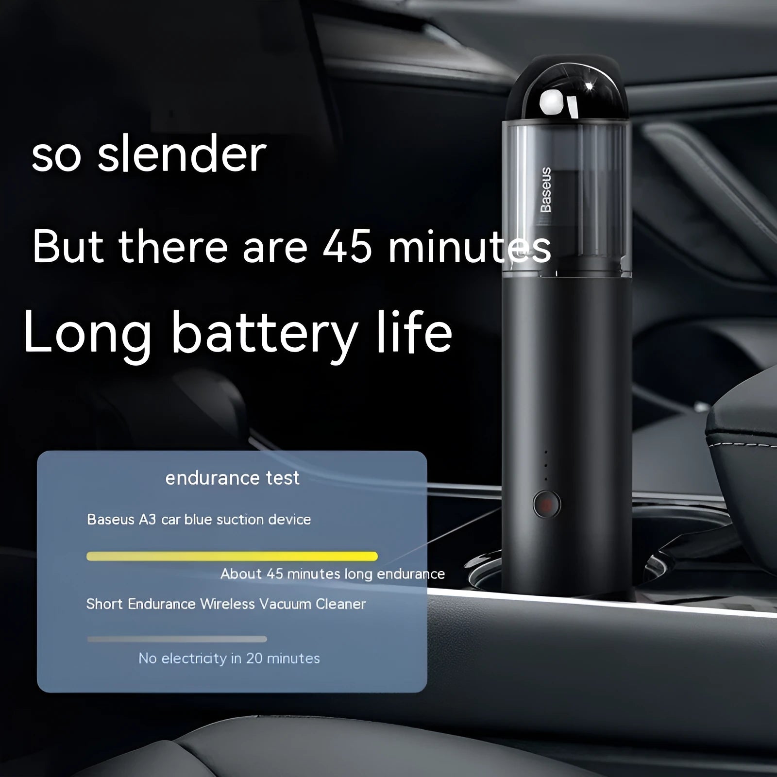 BASEUS A3 black wireless handheld car vacuum cleaner with USB Type-C charging port
