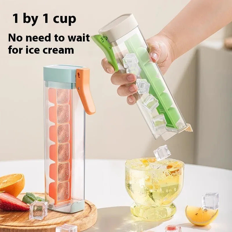 Food grade plastic ice tray with one-press release system and storage box in Maldives blue colour