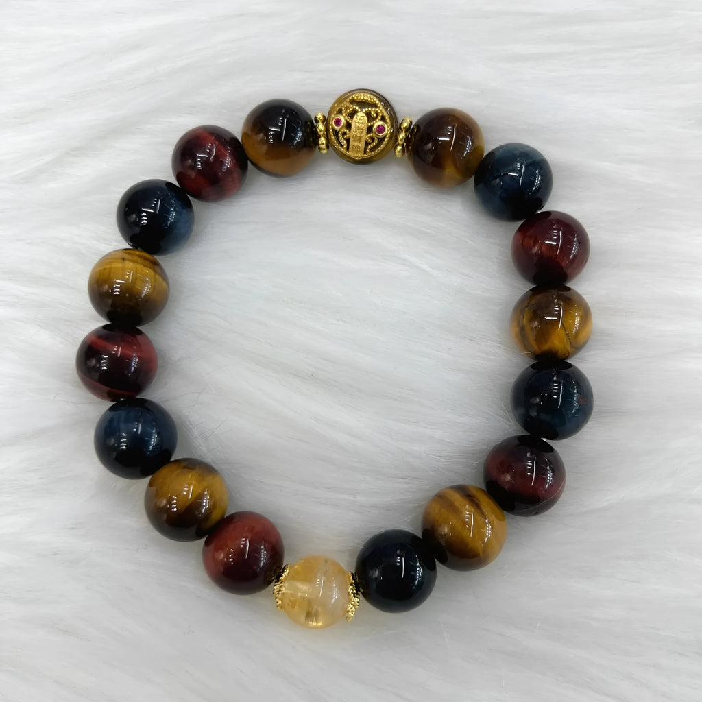 Natural tiger eye stone bracelet with loose round beads in Maillard style, 18cm length