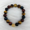Natural tiger eye stone bracelet with loose round beads in Maillard style, 18cm length