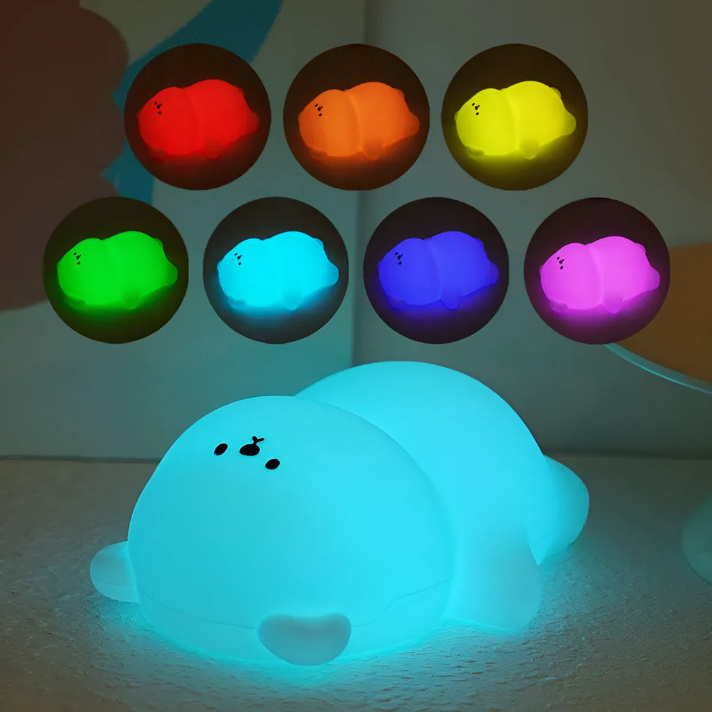 Silicone lying flat bear night lamp with three-gear dimming and RGB colours