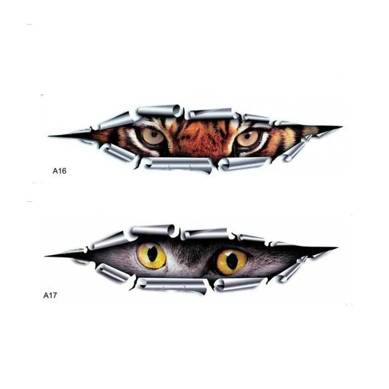 Tiger Eye or Eagle Eye 3D car bumper sticker measuring 10x35cm on vehicle door