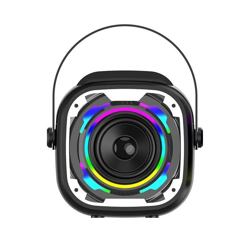 Portable wireless Bluetooth karaoke speaker with integrated microphone in V11 colours